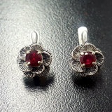 Ruby Rose Earrings - Red Flower Earrings, Dainty Pink Earrings