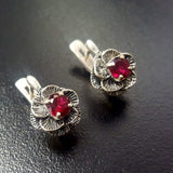 Ruby Rose Earrings - Red Flower Earrings, Dainty Pink Earrings