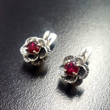 Ruby Rose Earrings - Red Flower Earrings, Dainty Pink Earrings