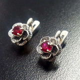 Ruby Rose Earrings - Red Flower Earrings, Dainty Pink Earrings