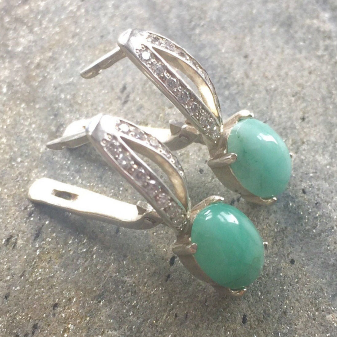 Emerald Earrings, Natural Emerald, Antique Earrings, May Birthstone, Vintage Earrings, May Earrings, Long Earrings, 925 Silver Earrings