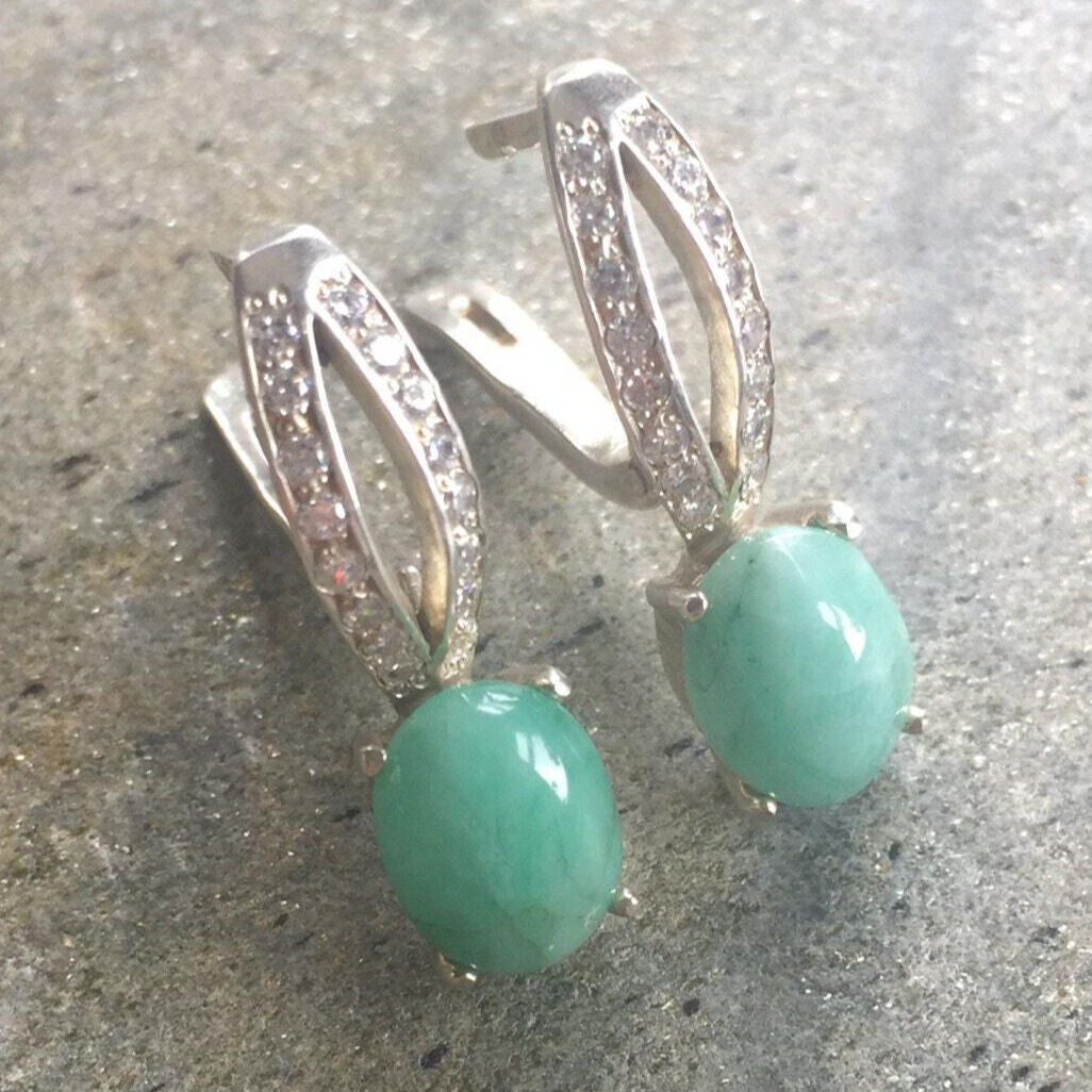 Emerald Earrings, Natural Emerald, Antique Earrings, May Birthstone, Vintage Earrings, May Earrings, Long Earrings, 925 Silver Earrings