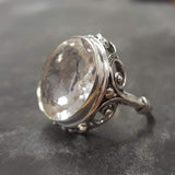 White Topaz Ring - Round Statement Ring - Topaz Vintage Ring