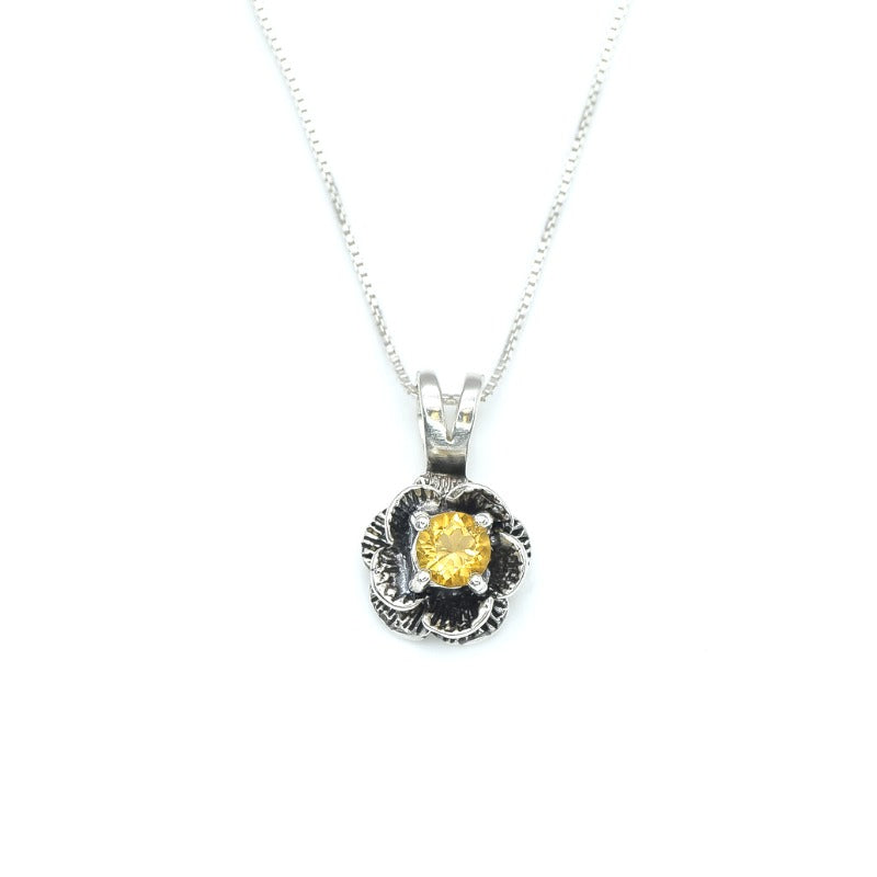 Yellow Flower Pendant, Citrine Pendant, Vintage Pendant, Yellow Rose Pendant, Dainty Rose Necklace, November Birthstone, 925 Silver Pendant