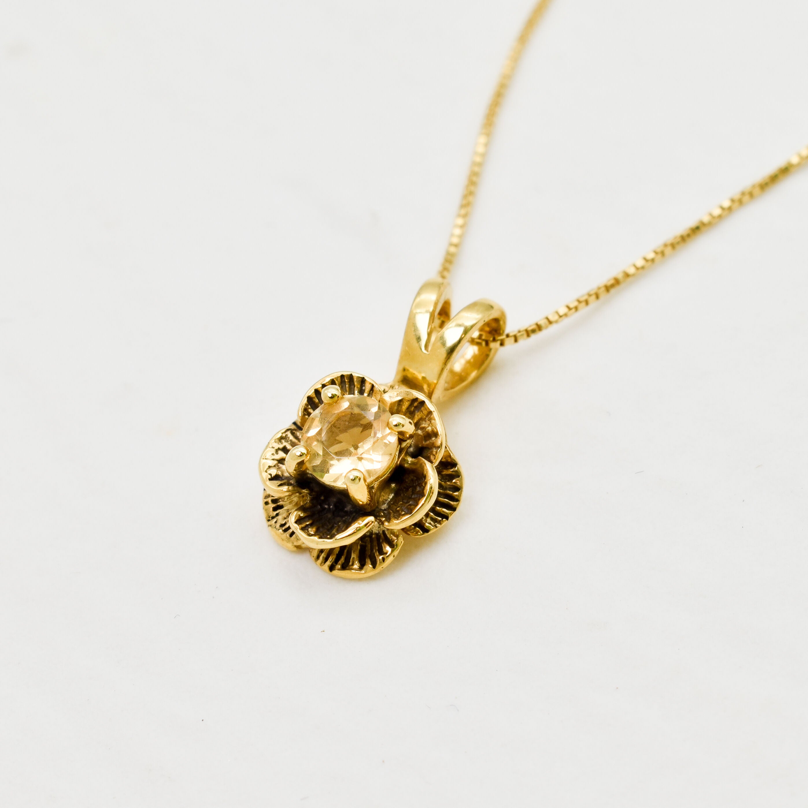 Yellow Flower Pendant, Citrine Pendant, Vintage Pendant, Yellow Rose Pendant, Dainty Rose Necklace, November Birthstone, 925 Silver Pendant(1)