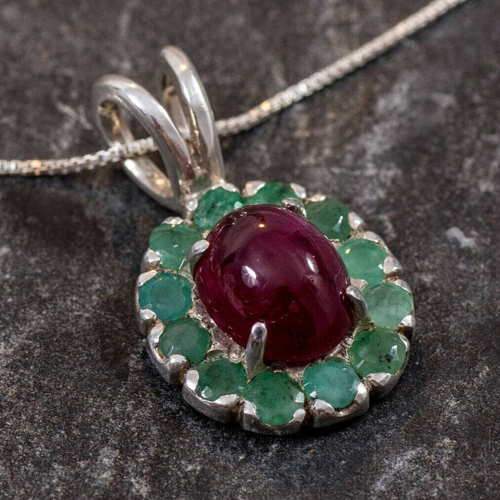 Ruby Pendant, Emerald Pendant, Natural Ruby, Natural Emerald, Vintage Pendant, May Birthstone, July Birthstone, Victorian Pendant, Silver