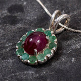 Ruby Pendant, Emerald Pendant, Natural Ruby, Natural Emerald, Vintage Pendant, May Birthstone, July Birthstone, Victorian Pendant, Silver