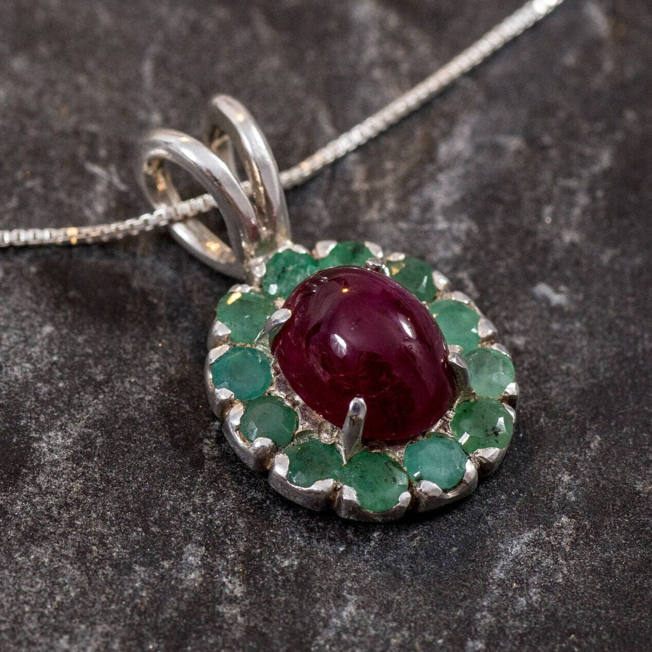 Ruby Pendant, Emerald Pendant, Natural Ruby, Natural Emerald, Vintage Pendant, May Birthstone, July Birthstone, Victorian Pendant, Silver