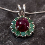 Ruby Pendant, Emerald Pendant, Natural Ruby, Natural Emerald, Vintage Pendant, May Birthstone, July Birthstone, Victorian Pendant, Silver