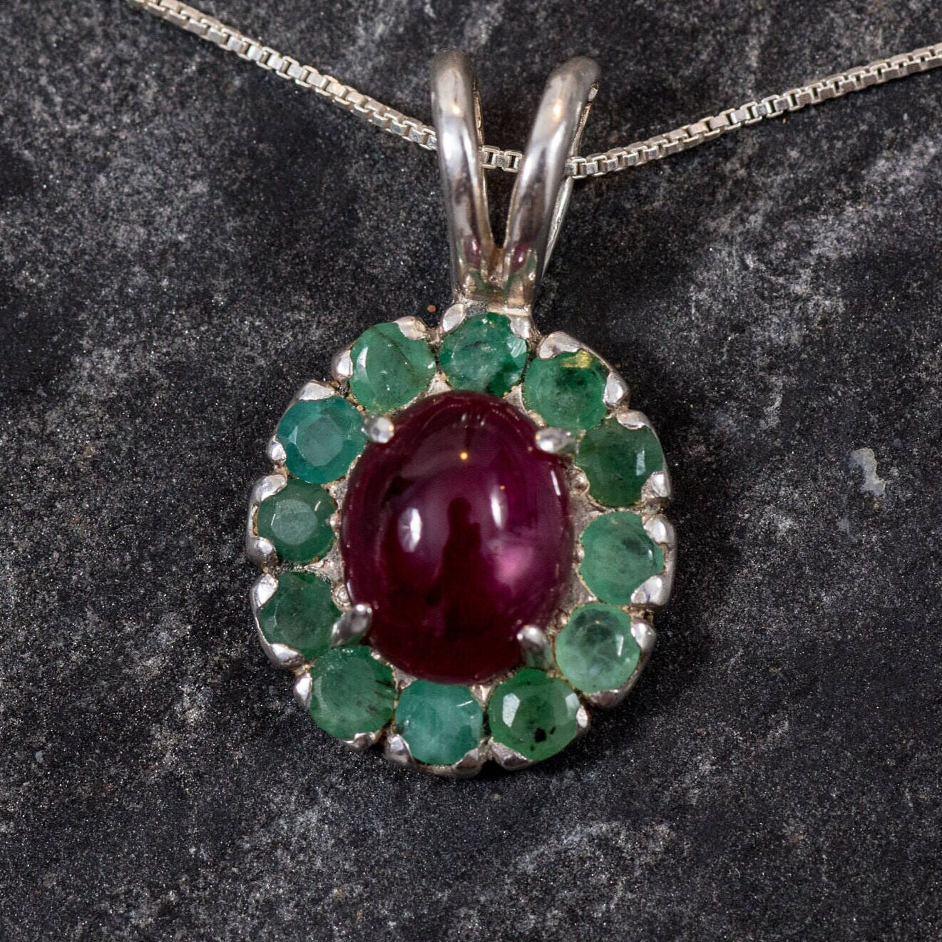 Ruby Pendant, Emerald Pendant, Natural Ruby, Natural Emerald, Vintage Pendant, May Birthstone, July Birthstone, Victorian Pendant, Silver