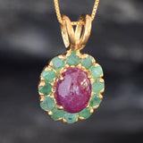 Gold Ruby Pendant - Natural Ruby Necklace, Ruby Flower Pendant