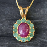 Gold Ruby Pendant - Natural Ruby Necklace, Ruby Flower Pendant