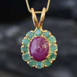 Gold Ruby Pendant - Natural Ruby Necklace, Ruby Flower Pendant