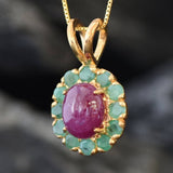 Gold Ruby Pendant - Natural Ruby Necklace, Ruby Flower Pendant