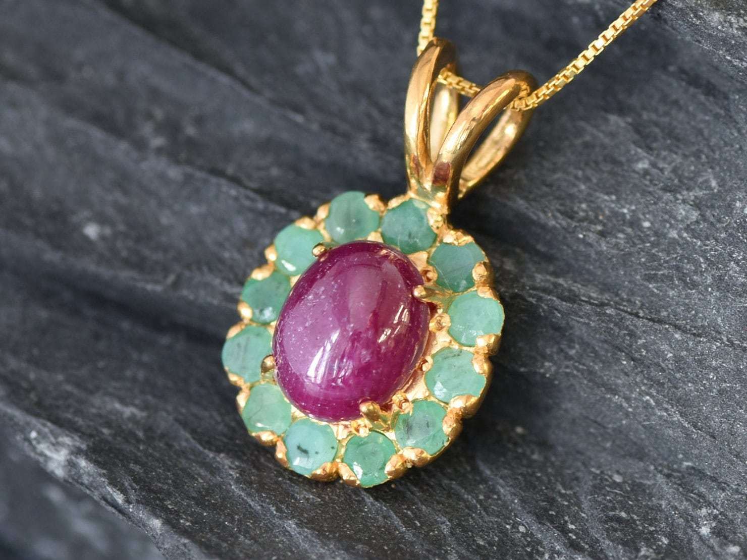 Natural Ruby Pendant made in 18k Gold Vermeil with Oval Natural Red Ruby in Halo setting, July Birthstone gift idea, symbolizes nobility, purity, and passion, ideal for everyday wear and perfect for birthday gifting and special occasions.