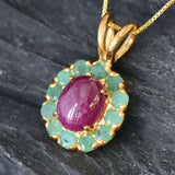 Natural Ruby Pendant made in 18k Gold Vermeil with Oval Natural Red Ruby in Halo setting, July Birthstone gift idea, symbolizes nobility, purity, and passion, ideal for everyday wear and perfect for birthday gifting and special occasions.