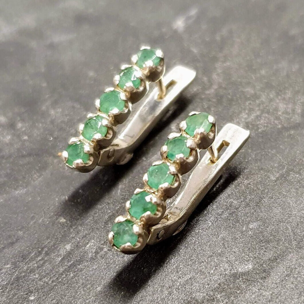Natural Emerald Earrings made in 925 Sterling Silver with Round Natural Green Emerald in Channel-Set setting, May Birthstone gift idea, symbolizes growth, harmony, and deep emotional healing, ideal for everyday wear and perfect for birthday gifting and special occasions.