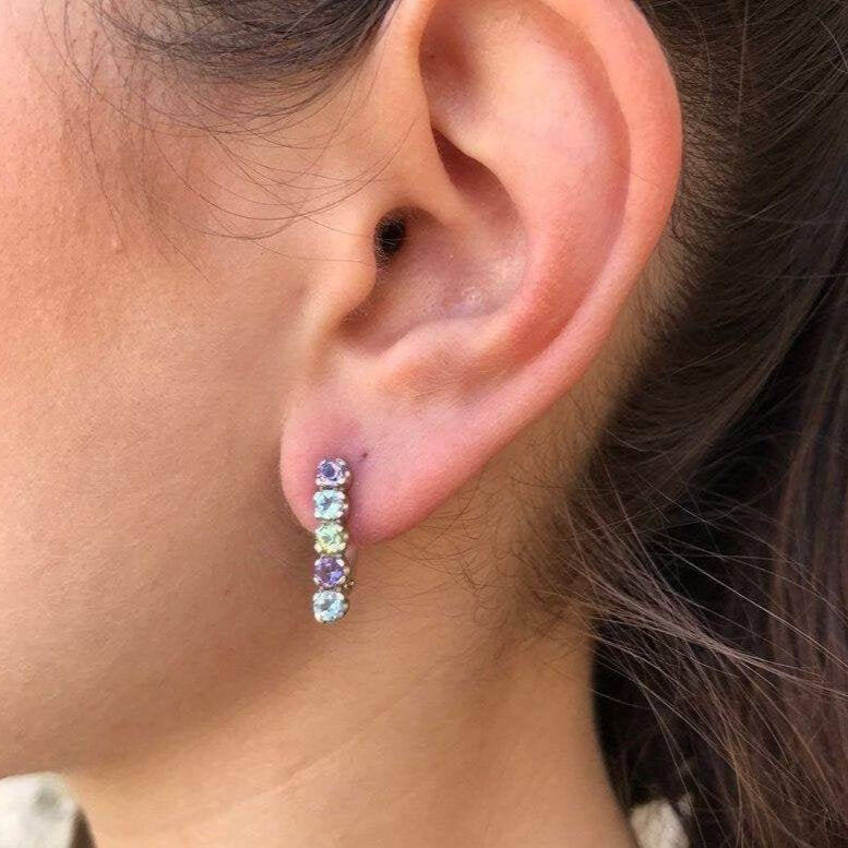 Elegant 18k Gold Vermeil Natural Emerald Earrings, showcasing channel-set green emeralds, perfect for May birthdays and special occasions.