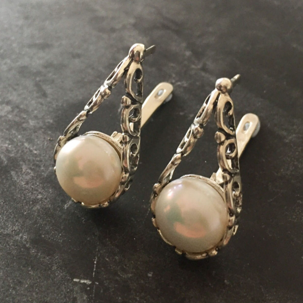 White Pearl Earrings, Natural Pearl, June Birthstone, Pearl Earrings, Vintage Pearl, Vintage Earrings, June Earrings, Solid Silver Earrings