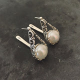 White Pearl Earrings, Natural Pearl, June Birthstone, Pearl Earrings, Vintage Pearl, Vintage Earrings, June Earrings, Solid Silver Earrings