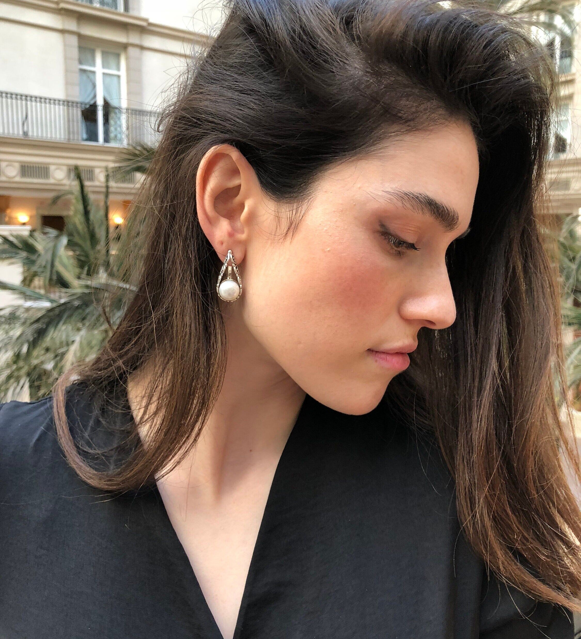 White Pearl Earrings, Natural Pearl, June Birthstone, Pearl Earrings, Vintage Pearl, Vintage Earrings, June Earrings, Solid Silver Earrings