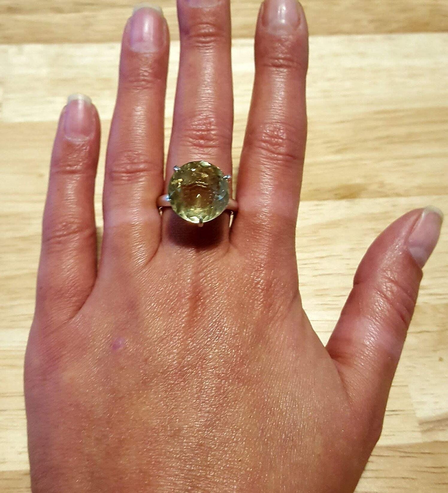 Lemon Quartz Ring, Natural Lemon Quartz, Vintage Rings, Big Stone Ring, Yellow Ring, Antique Ring, Diamond Cut, Solid Silver Rings, Quartz