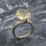 Lemon Quartz Ring - Yellow Statement Ring - Quartz Solitaire Ring