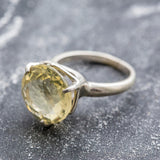 Lemon Quartz Ring - Yellow Statement Ring - Quartz Solitaire Ring