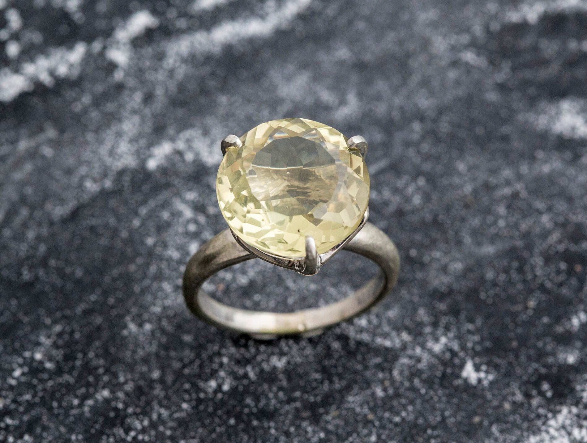 Lemon Quartz Ring, Natural Lemon Quartz, Vintage Rings, Big Stone Ring, Yellow Ring, Antique Ring, Diamond Cut, Solid Silver Rings, Quartz