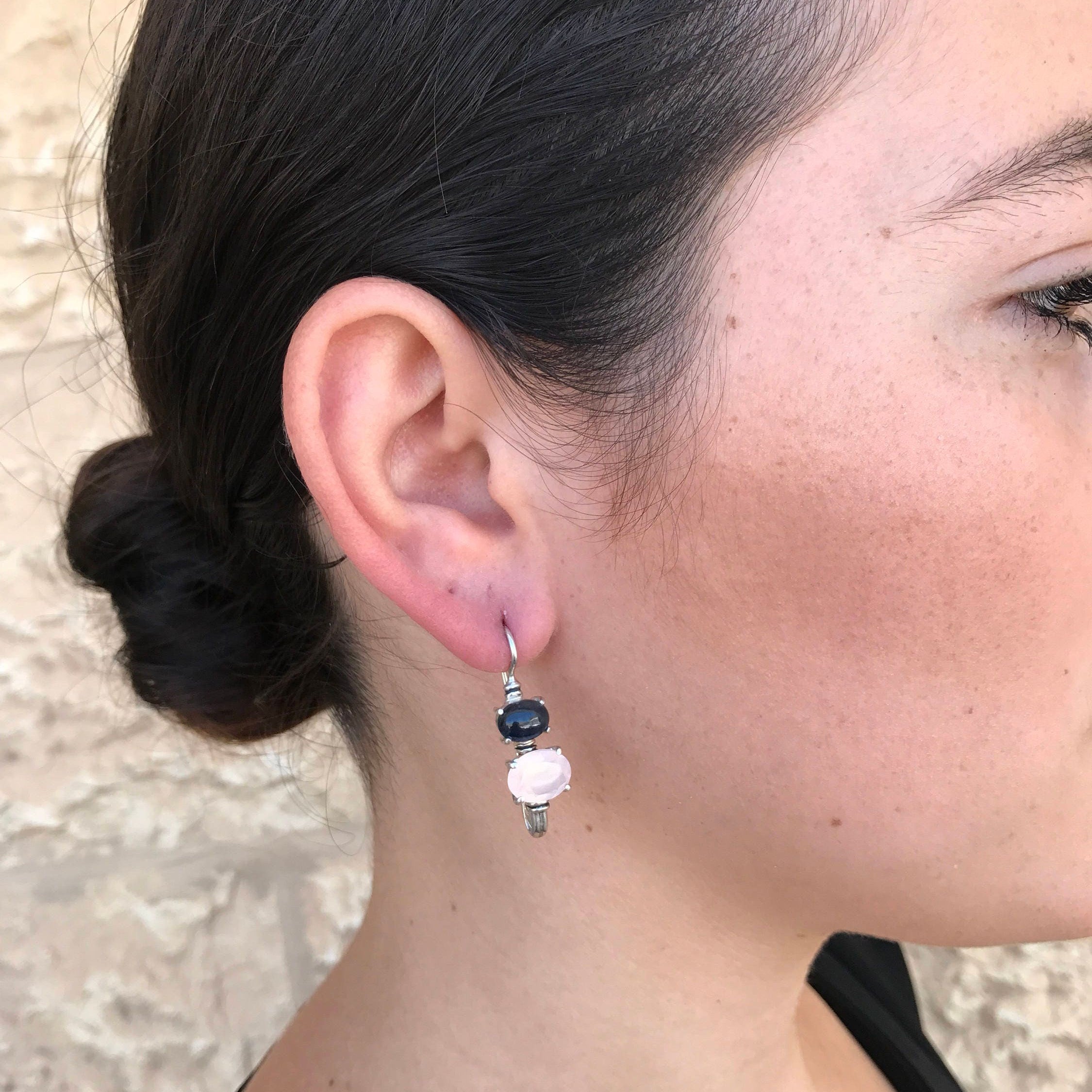 Rose Quartz Earrings, Kyanite Earrings, Natural Rose Quartz, Natural Kyanite, Long Earrings, Solid Silver Earrings, Kyanite, Rose Quartz