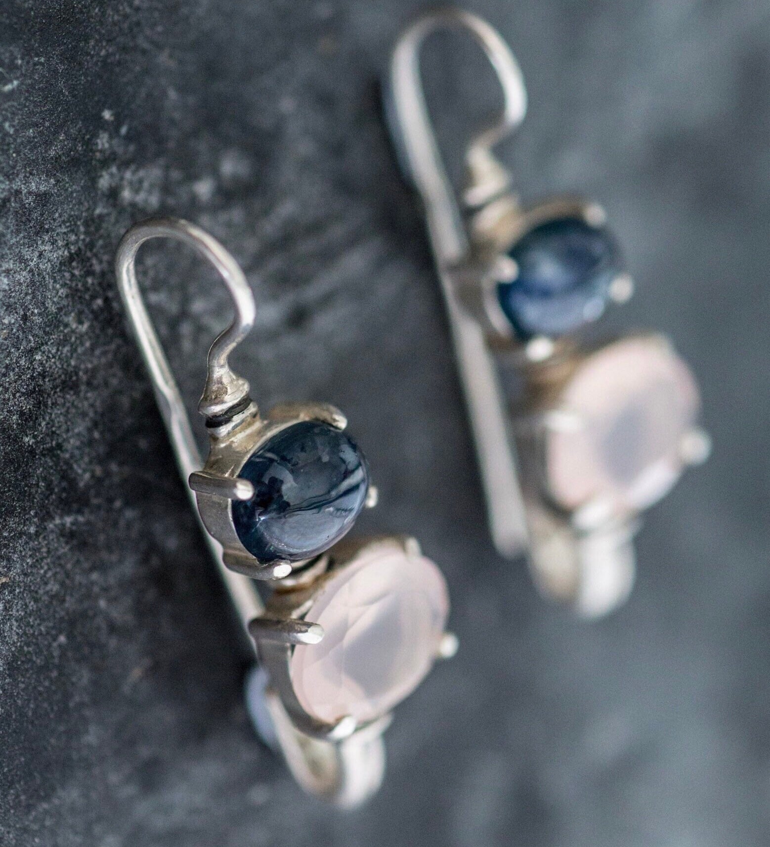 Rose Quartz Earrings, Kyanite Earrings, Natural Rose Quartz, Natural Kyanite, Long Earrings, Solid Silver Earrings, Kyanite, Rose Quartz