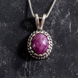 Natural Ruby Pendant made in 925 Sterling Silver with Oval Natural Red Ruby in Solitaire setting, July Birthstone gift idea, symbolizes nobility, purity, and passion, ideal for everyday wear and perfect for birthday gifting and special occasions.