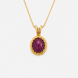 Natural Ruby Pendant made in 18k Gold Vermeil with Oval Natural Red Ruby in Solitaire setting, July Birthstone gift idea, symbolizes nobility, purity, and passion, ideal for everyday wear and perfect for birthday gifting and special occasions.