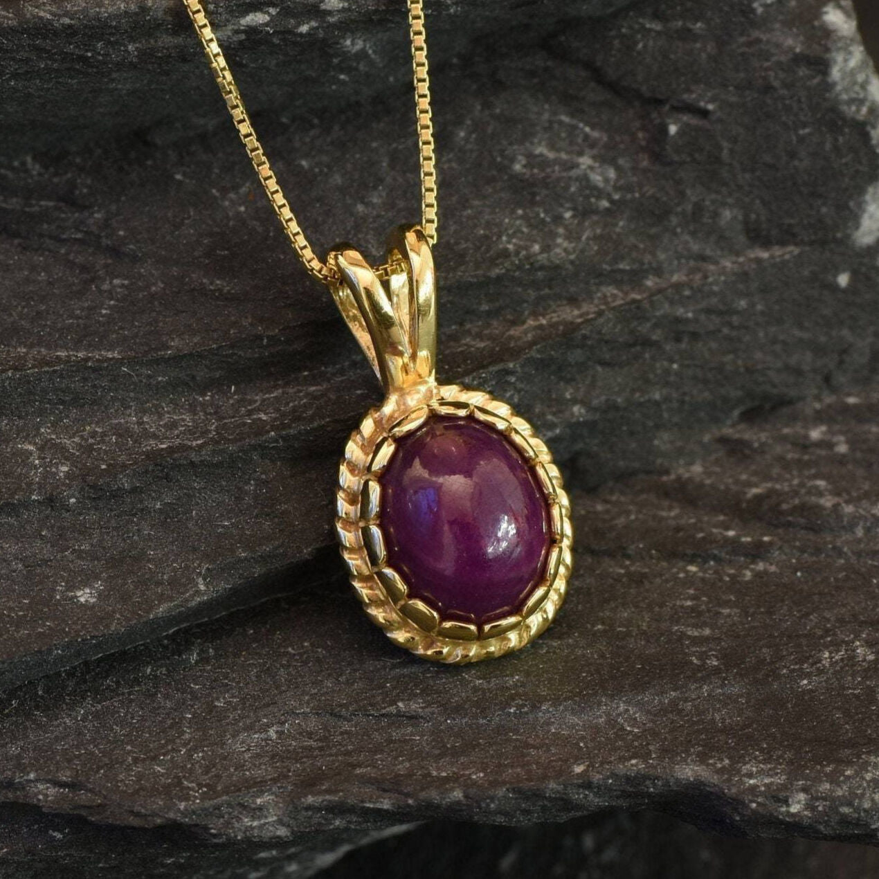 Natural Ruby Pendant made in 18k Gold Vermeil with Oval Natural Red Ruby in Solitaire setting, July Birthstone gift idea, symbolizes nobility, purity, and passion, ideal for everyday wear and perfect for birthday gifting and special occasions.