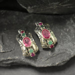 Pink Tourmaline Earrings, Natural Tourmaline, Tribal Earrings, October Birthstone, Statement Studs, Heavy Earrings, Solid Silver Earrings