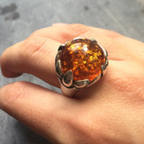 Amber Ring - Yellow Cocktail Ring - Round Statement Ring