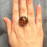 Amber Ring - Yellow Cocktail Ring - Round Statement Ring