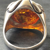 Amber Ring - Yellow Cocktail Ring - Round Statement Ring