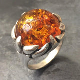 Amber Ring - Yellow Cocktail Ring - Round Statement Ring