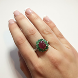 Elegant 925 Sterling Silver Natural Ruby Ring featuring a halo setting, perfect for birthdays and special occasions.