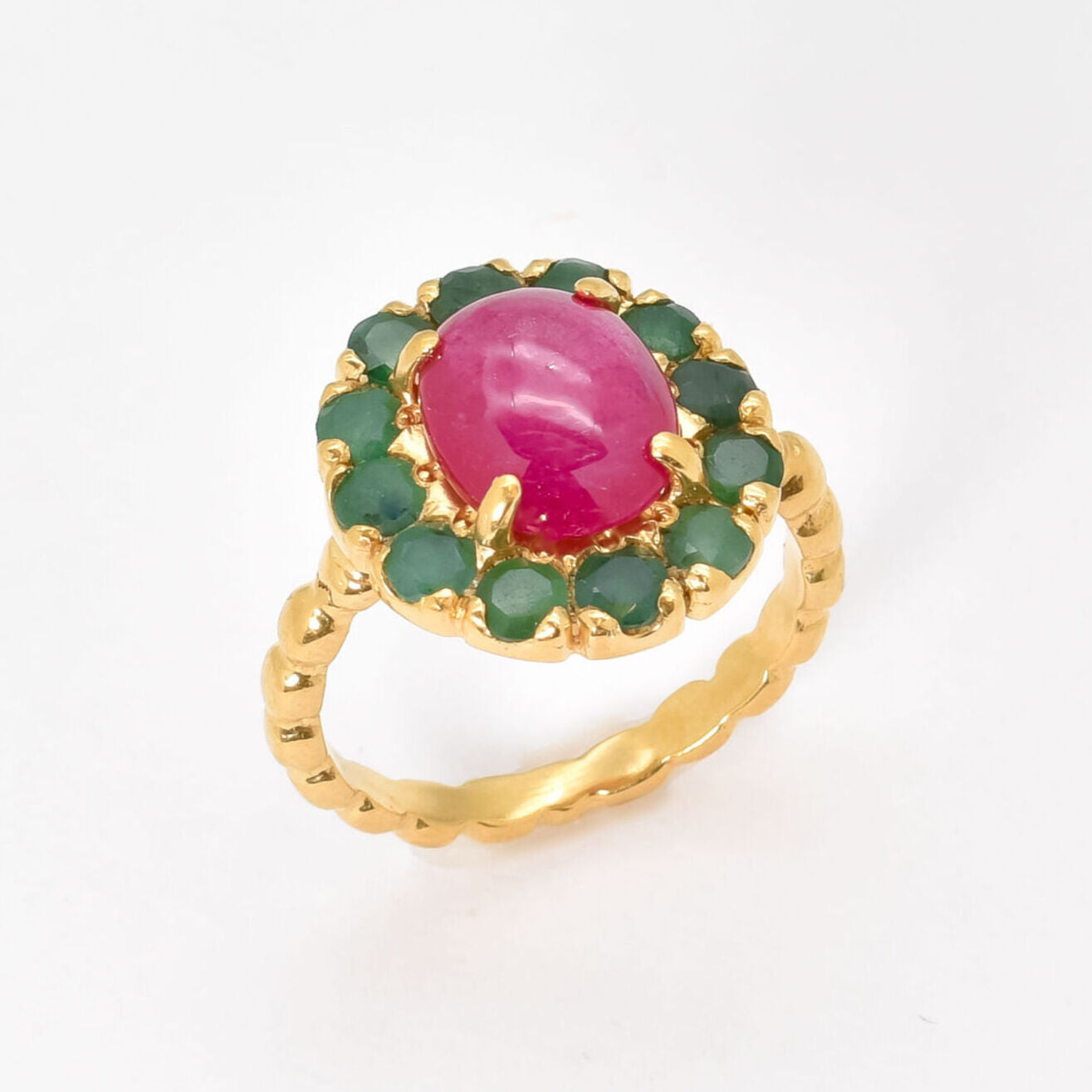 Natural Ruby Ring made in 18k Gold Vermeil with Oval Natural Red Ruby in Halo setting, July Birthstone gift idea, symbolizes nobility, purity, and passion, ideal for everyday wear and perfect for birthday gifting and special occasions.