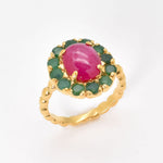 Natural Ruby Ring made in 18k Gold Vermeil with Oval Natural Red Ruby in Halo setting, July Birthstone gift idea, symbolizes nobility, purity, and passion, ideal for everyday wear and perfect for birthday gifting and special occasions.