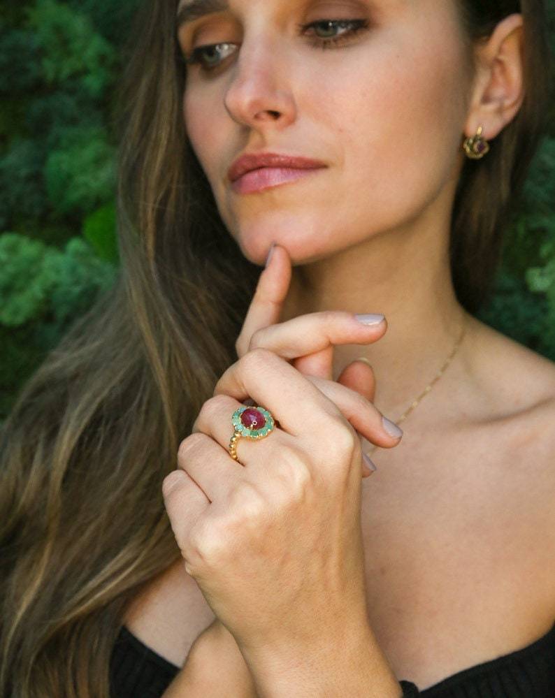 Natural Emerald Ring, Ruby Ring, Natural Ruby, Vintage Rings, May Birthstone Ring, July Birthstone, Silver Emerald Ring, Victorian Ring, 925(1)