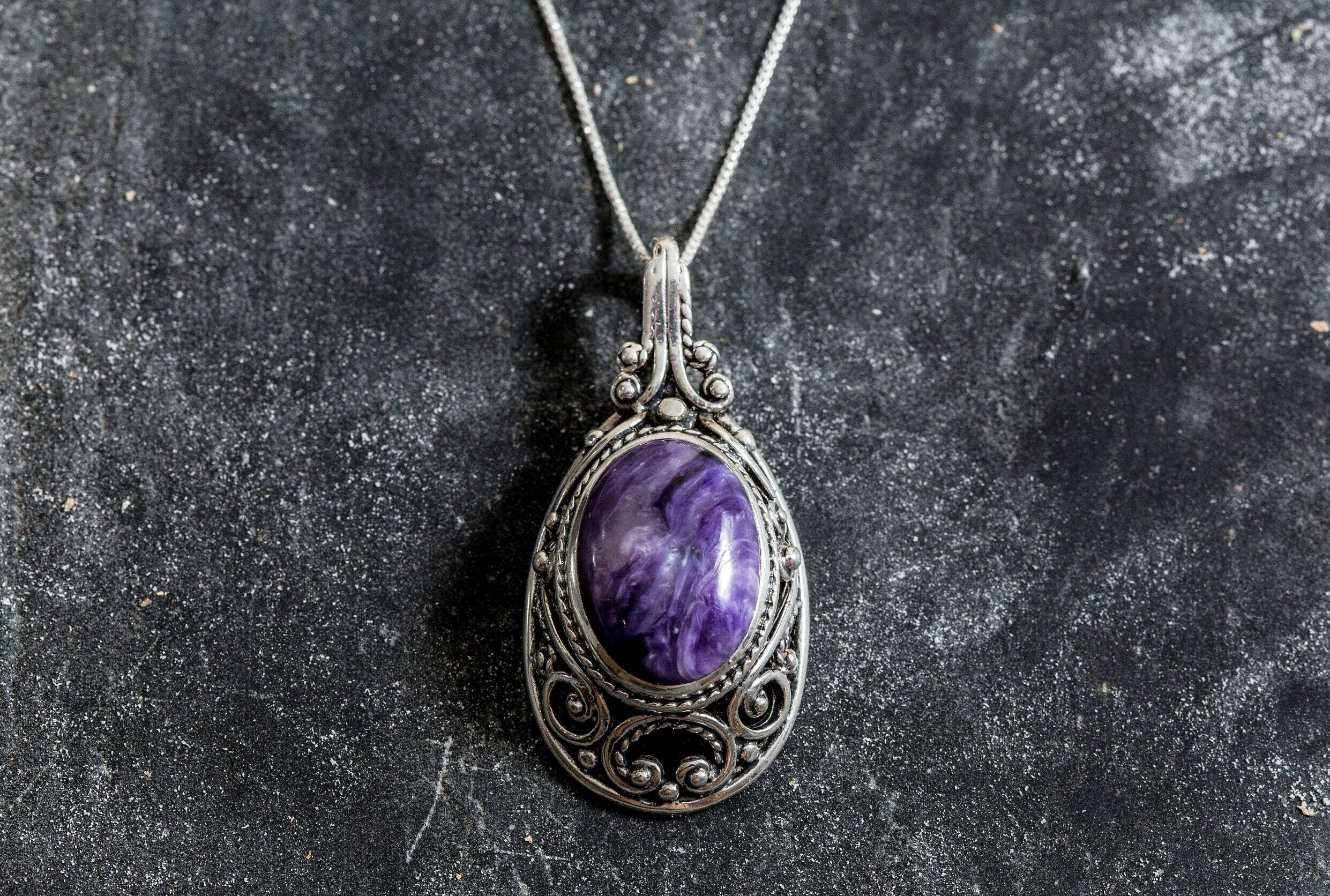 Statement Pendant, Charoite Pendant, Natural Charoite, Purple Pendant, Unique Pendant, Scorpio Birthstone, Silver Pendant, Charoite