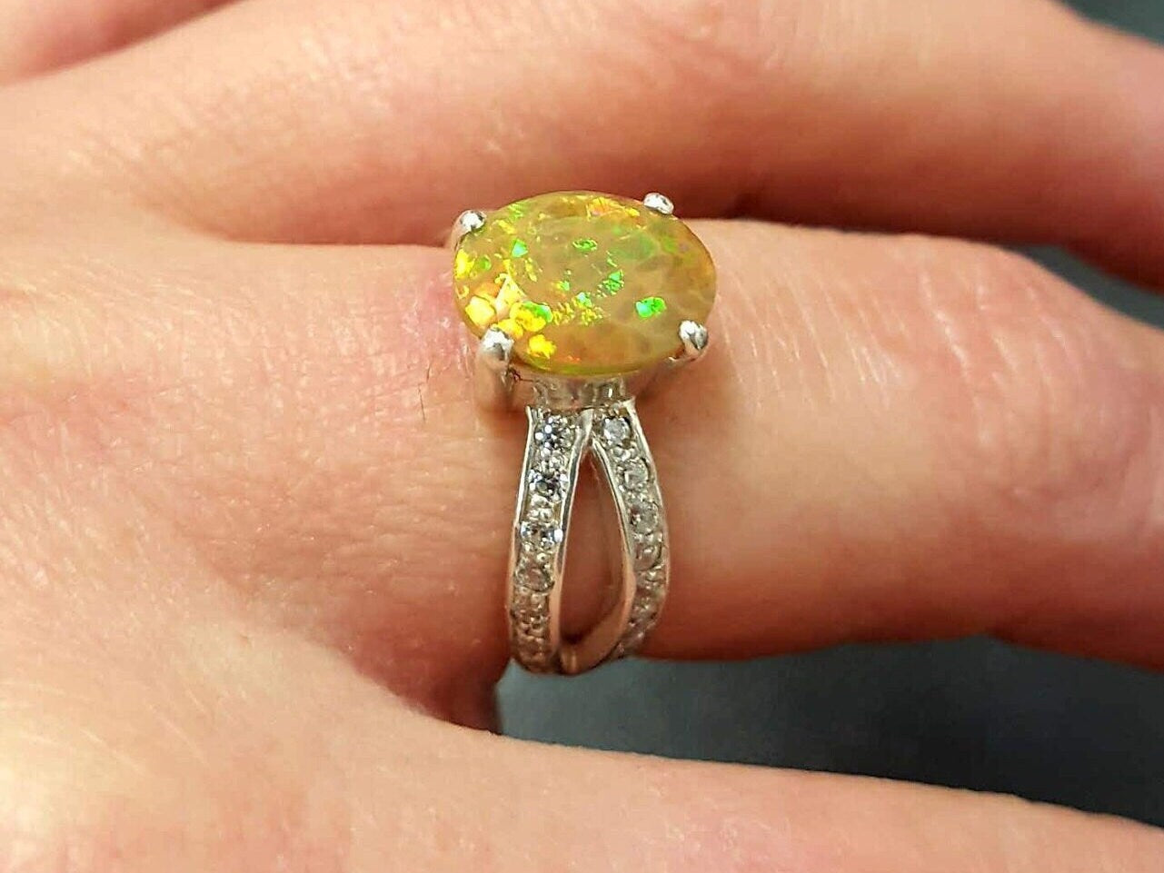 Ethiopian Fire Water Opal Stone Ring Natural Fire Opal Ring Genuine Fire  Opal