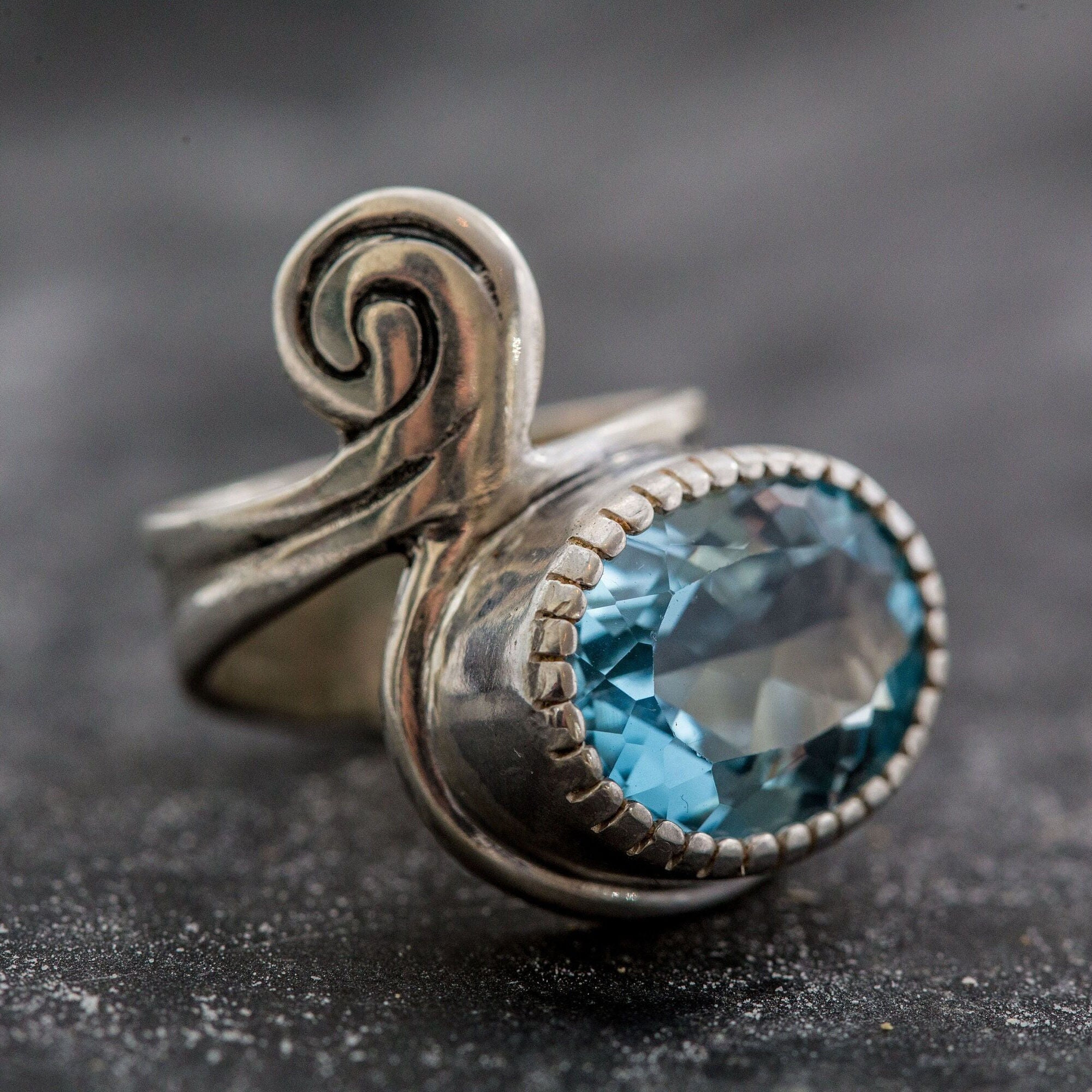 Large Topaz Ring, Natural Blue Topaz, Vintage RingS, December Birthstone, Artistic Design, December Ring, Solid Silver Ring, Blue Ring,Topaz