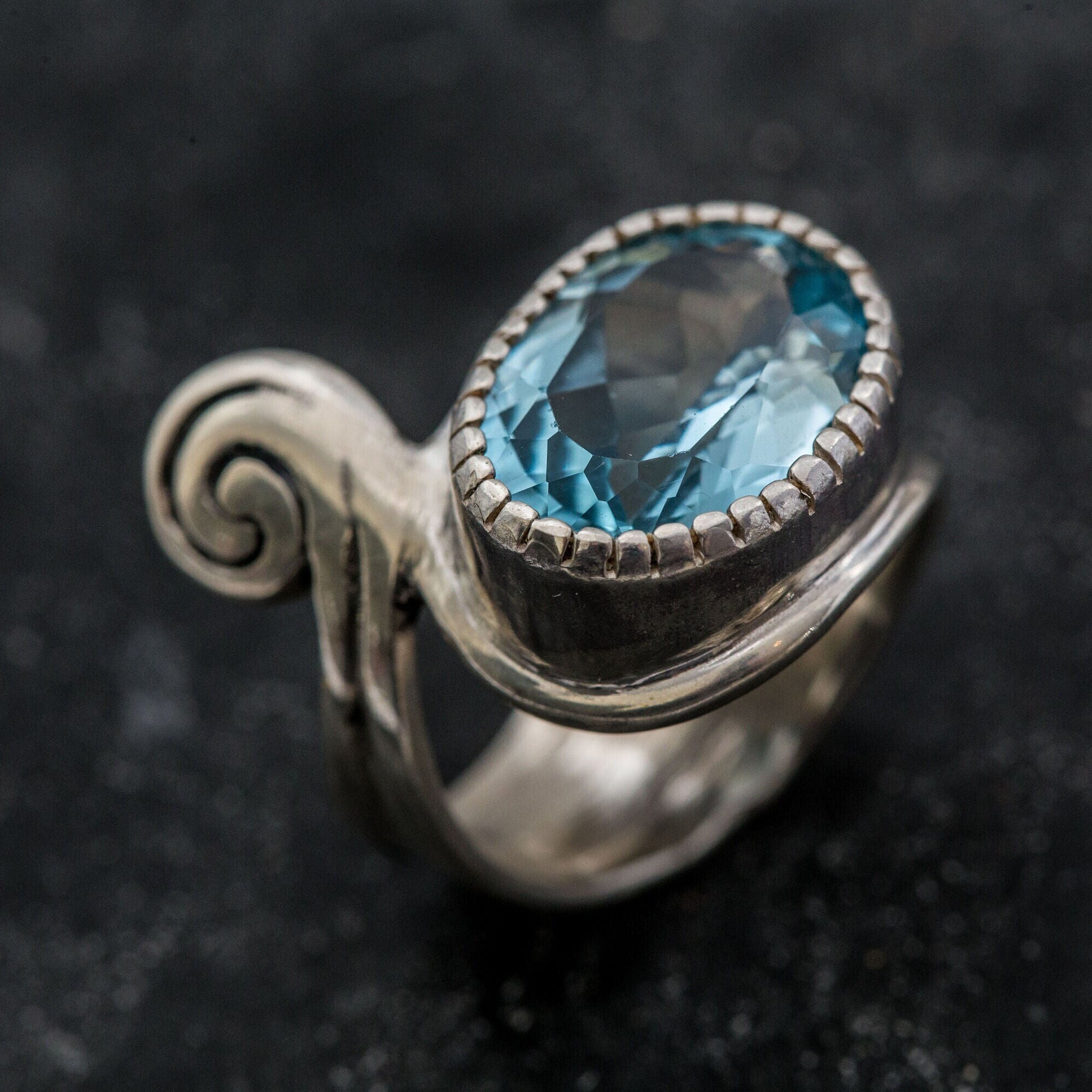 Large Topaz Ring, Natural Blue Topaz, Vintage RingS, December Birthstone, Artistic Design, December Ring, Solid Silver Ring, Blue Ring,Topaz