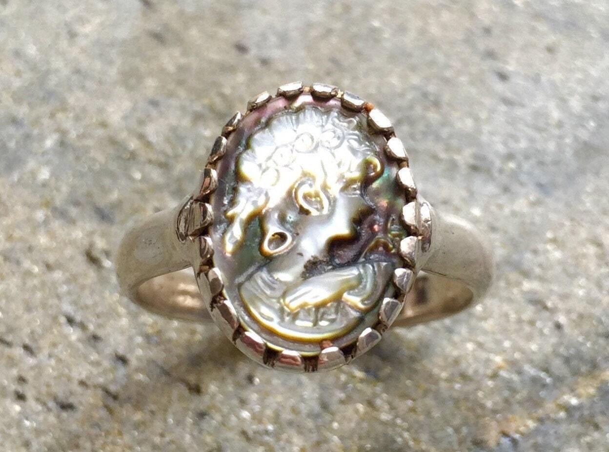 Cameo Ring, Roman Ring, Solid Silver Ring, Sterling Silver Ring, Renaissance Ring, Roman Jewelry, Matching Set, Shell Ring, Lady Ring,