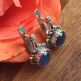 Kyanite Earrings - Blue Round Earrings - Vintage Flower Earrings