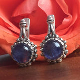 Kyanite Earrings - Blue Round Earrings - Vintage Flower Earrings